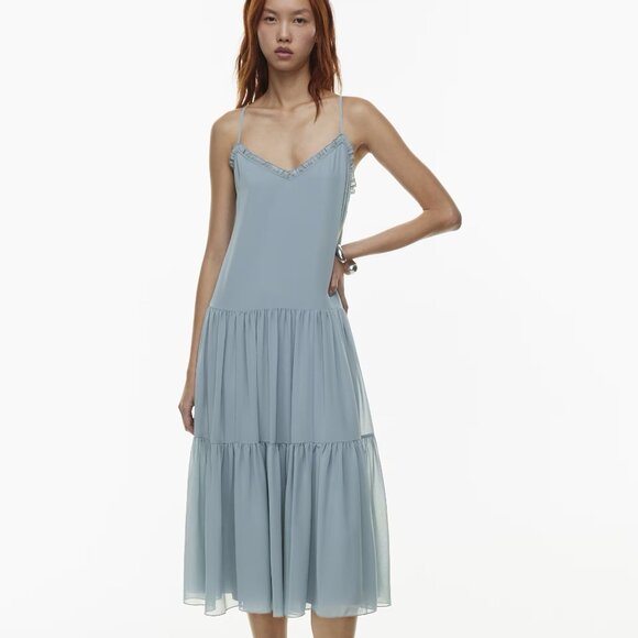 Aritzia Wilfred Sunshine Midi Dress Slab Blue Size Small New With Tags! - Picture 1 of 4